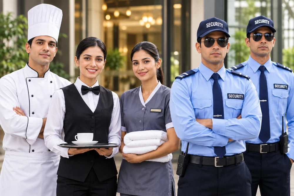 Custom hospitality and security uniforms manufactured for client projects